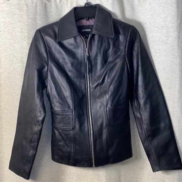 Express Jackets & Blazers - Express, EUC women’s black fitted leather jacket. Size 2